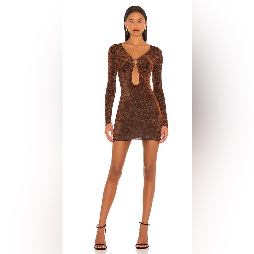 superdown Copper Sparkle Long-Sleeve Cutout Dress